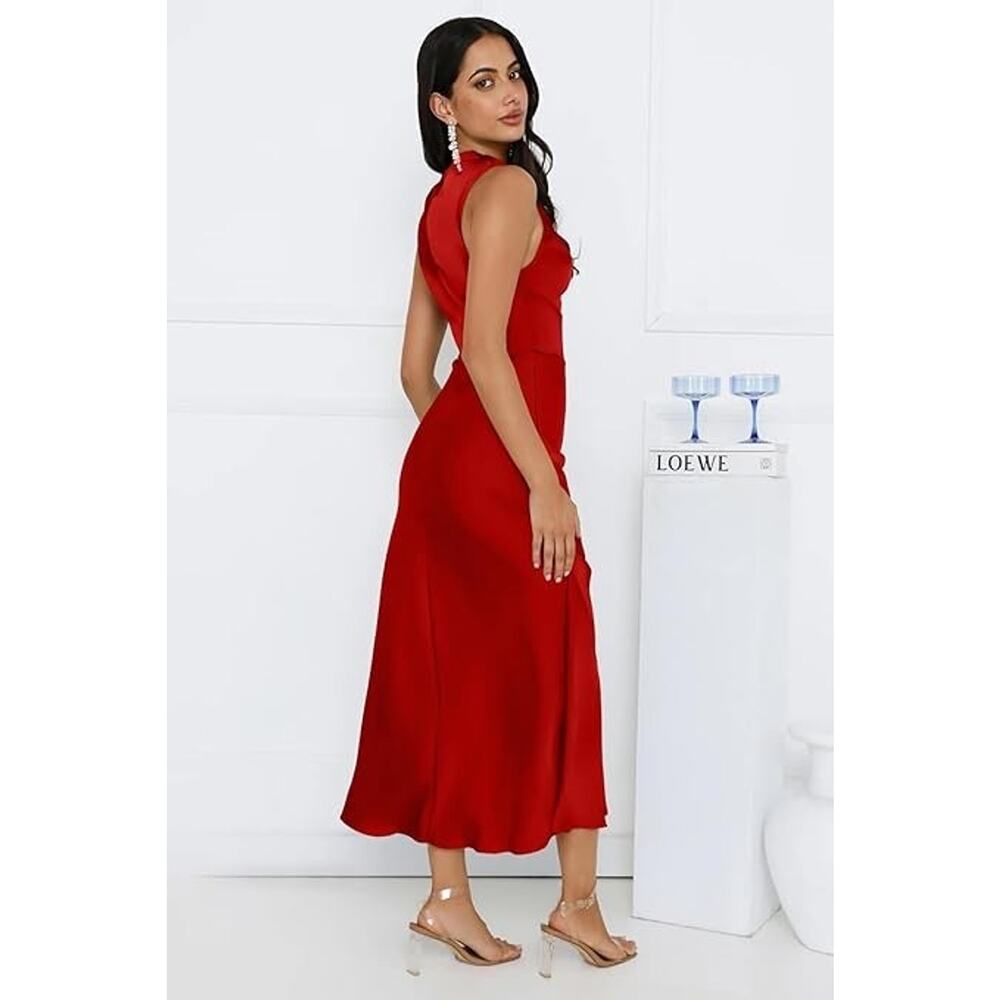 Memoriesea Women's Sexy Sleeveless Cowl Neck Flowy A Line Party Cocktail Midi Dr - Picture 5 of 6